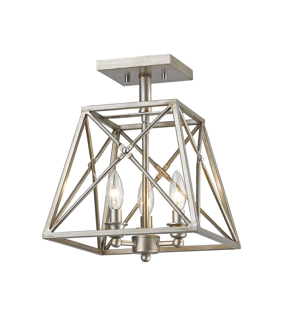 Z-Lite Canada - Three Light Semi Flush Mount - Trestle - Antique Silver- Union Lighting Luminaires Decor