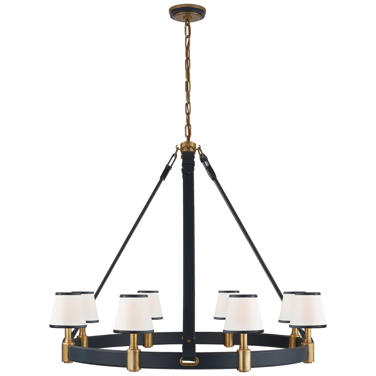 Ralph Lauren Canada - Eight Light Chandelier - Riley - Natural Brass and Navy Leather- Union Lighting Luminaires Decor
