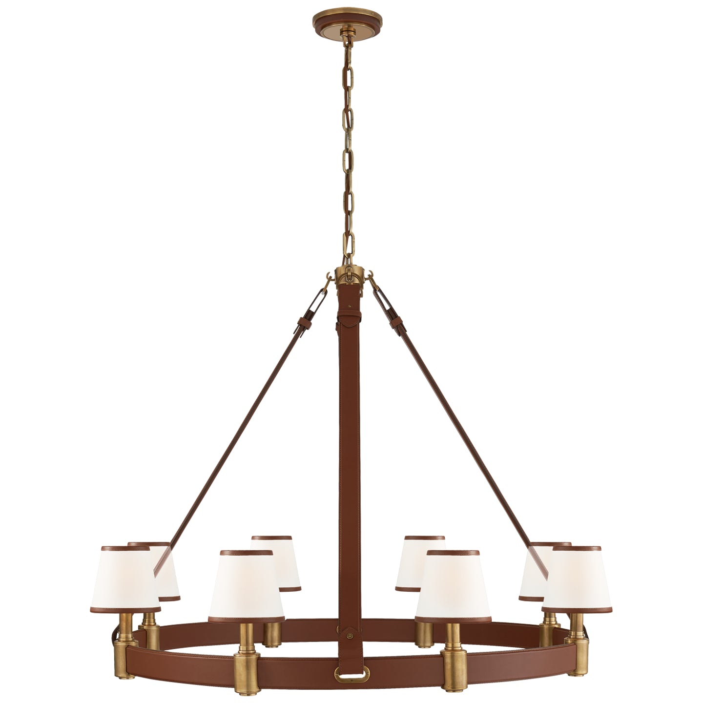 Ralph Lauren Canada - Eight Light Chandelier - Riley - Natural Brass and Saddle Leather- Union Lighting Luminaires Decor
