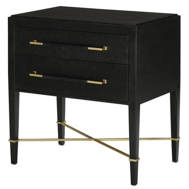Currey and Company - Nightstand - Verona - Black Lacquered Linen/Champagne- Union Lighting Luminaires Decor