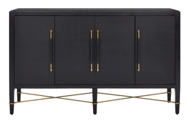 Currey and Company - Sideboard - Verona - Black Lacquered Linen/Champagne- Union Lighting Luminaires Decor