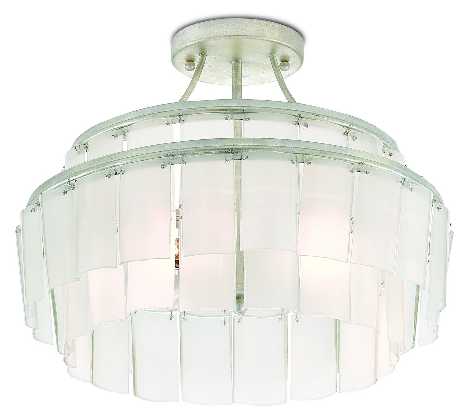 Currey and Company - Three Light Semi-Flush Mount - Vintner - Contemporary Silver Leaf/Opaque White- Union Lighting Luminaires Decor