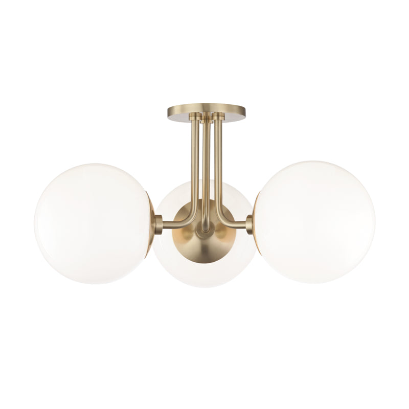 Mitzi - Three Light Semi Flush Mount - Stella - Aged Brass- Union Lighting Luminaires Decor