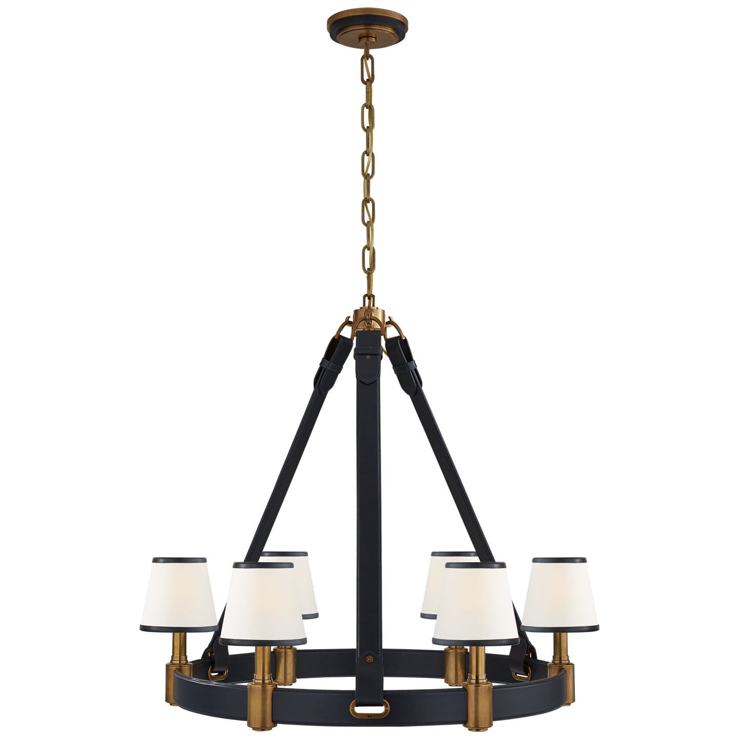 Ralph Lauren Canada - Six Light Chandelier - Riley - Natural Brass and Navy Leather- Union Lighting Luminaires Decor