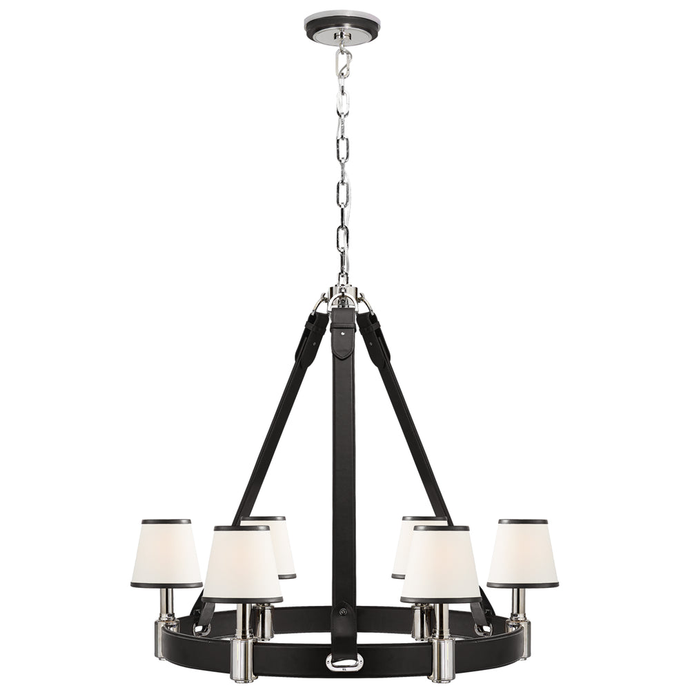 Ralph Lauren Canada - Six Light Chandelier - Riley - Polished Nickel and Chocolate Leather- Union Lighting Luminaires Decor