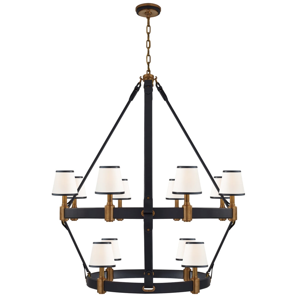 Ralph Lauren Canada - 12 Light Chandelier - Riley - Natural Brass and Navy Leather- Union Lighting Luminaires Decor