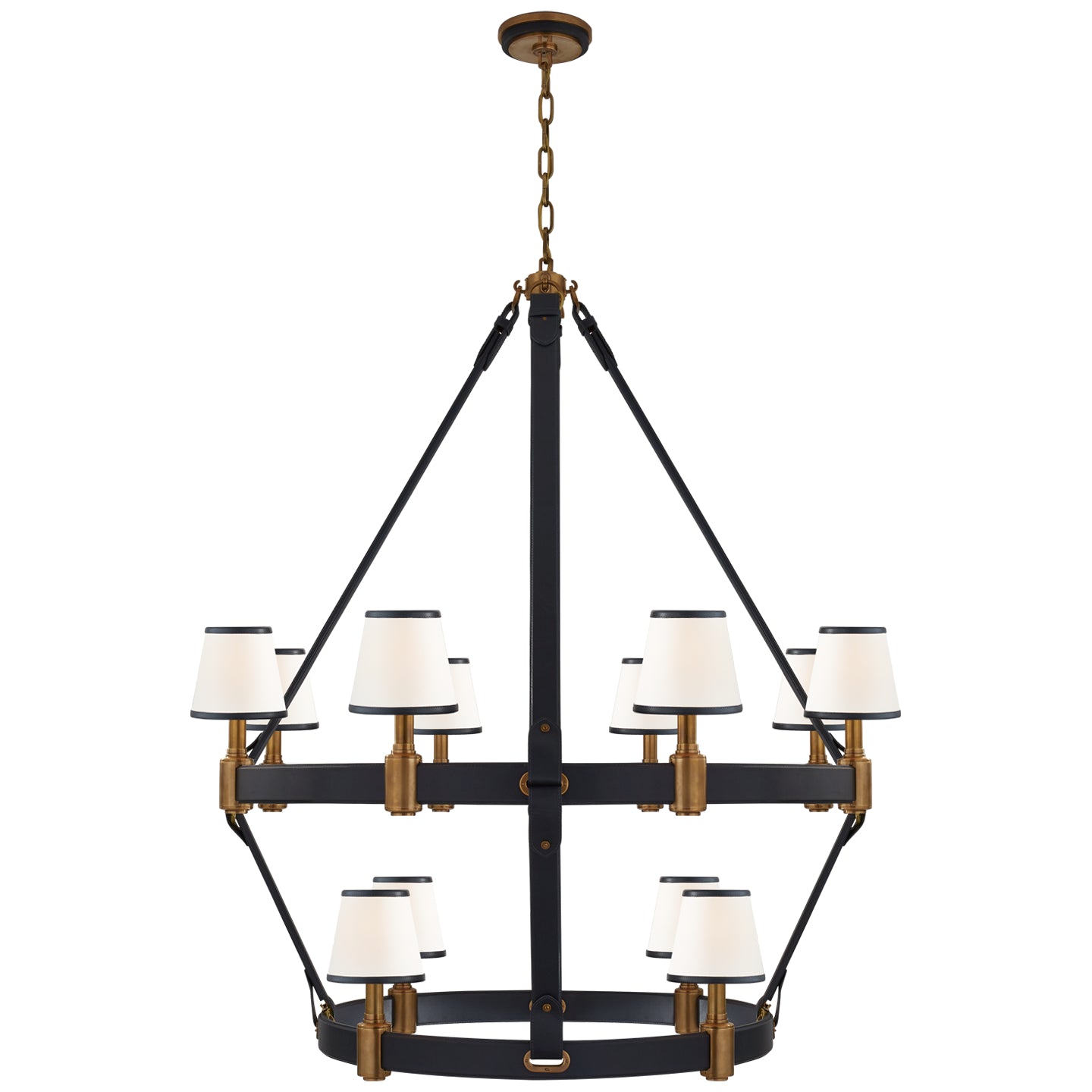 Ralph Lauren Canada - 12 Light Chandelier - Riley - Natural Brass and Navy Leather- Union Lighting Luminaires Decor