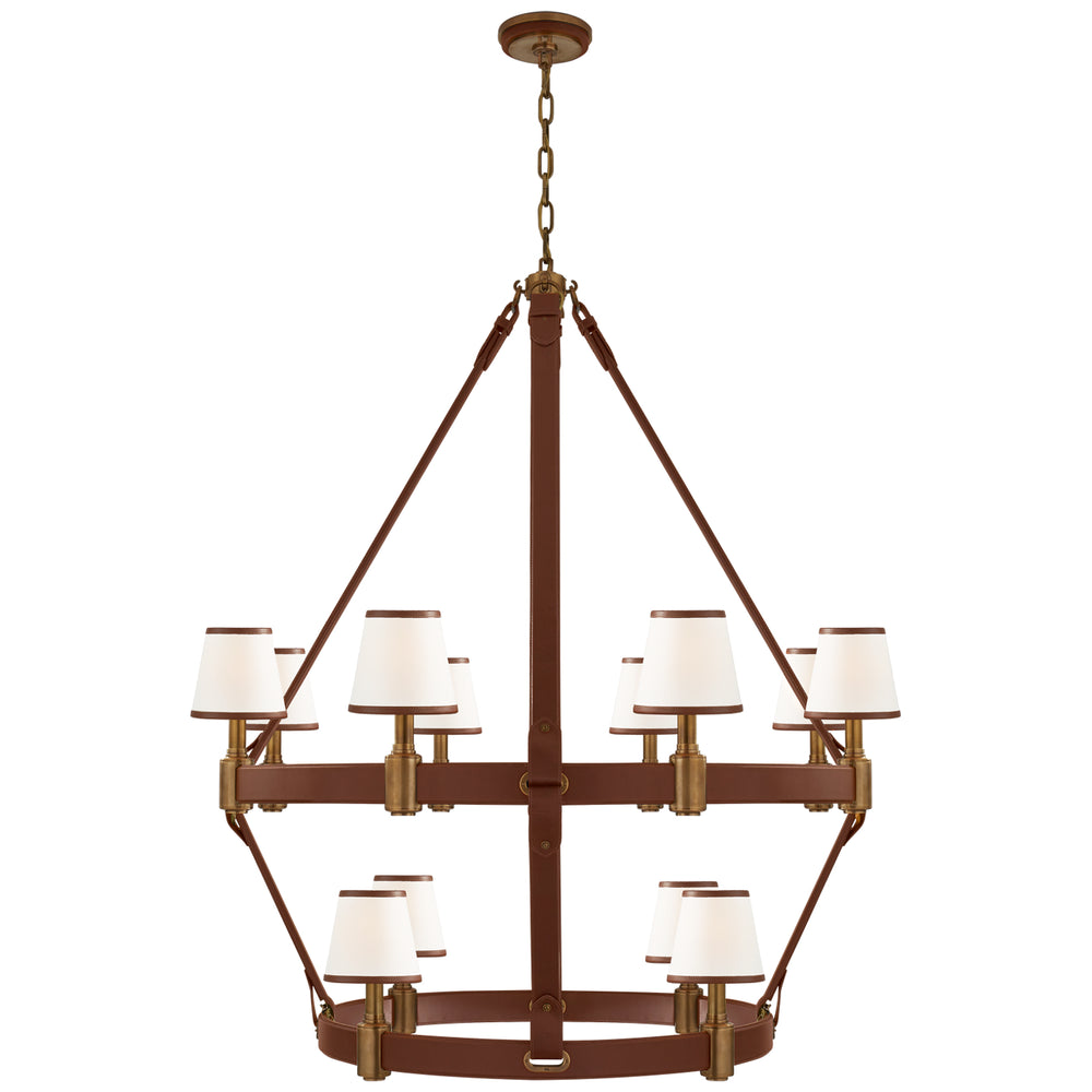 Ralph Lauren Canada - 12 Light Chandelier - Riley - Natural Brass and Saddle Leather- Union Lighting Luminaires Decor