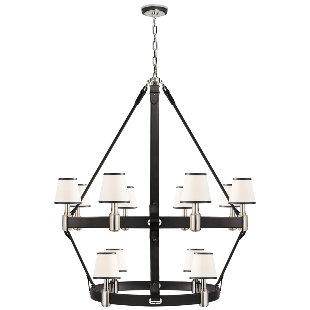 Ralph Lauren Canada - 12 Light Chandelier - Riley - Polished Nickel and Chocolate Leather- Union Lighting Luminaires Decor