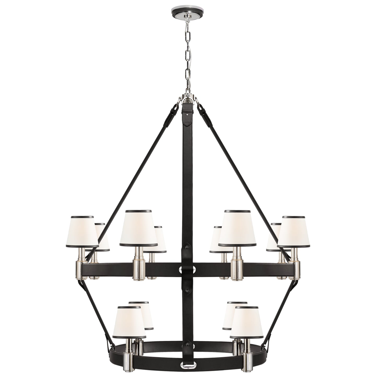 Ralph Lauren Canada - 12 Light Chandelier - Riley - Polished Nickel and Chocolate Leather- Union Lighting Luminaires Decor