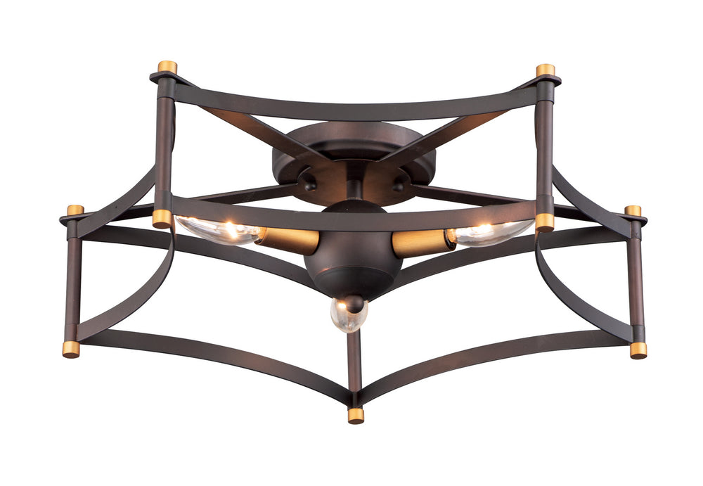 Maxim - Three Light Flush Mount - Wellington - Oil Rubbed Bronze / Antique Brass- Union Lighting Luminaires Decor