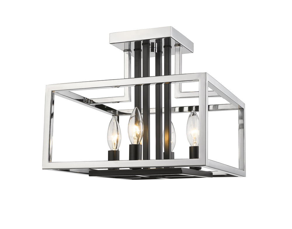 Z-Lite Canada - Four Light Semi Flush Mount - Quadra - Chrome / Black- Union Lighting Luminaires Decor