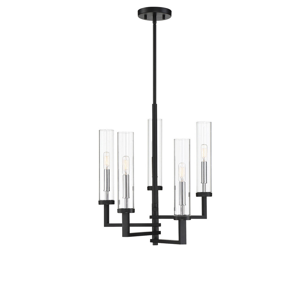 Savoy House - Five Light Chandelier - Folsom - Matte Black w/Polished Chrome- Union Lighting Luminaires Decor
