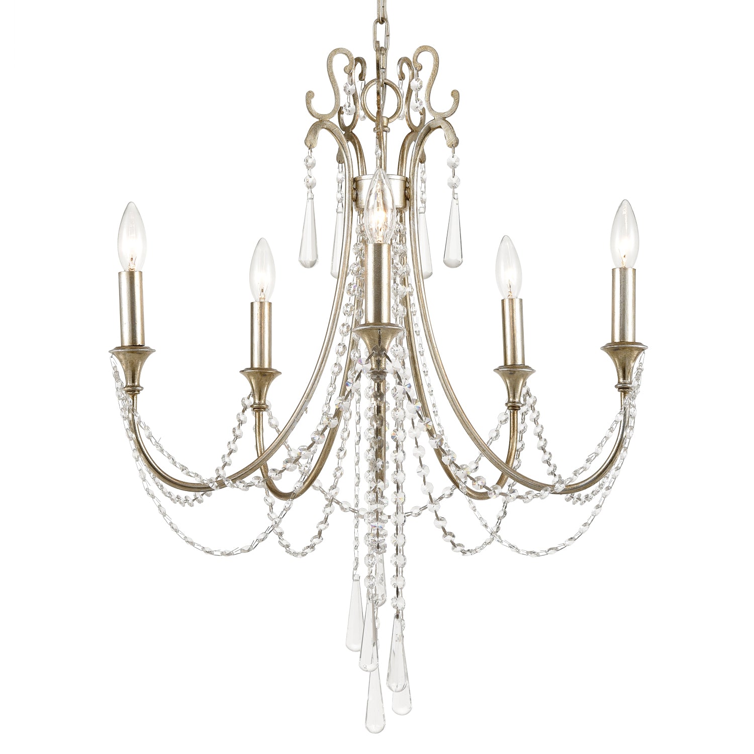 Crystorama - Five Light Chandelier - Arcadia - Antique Silver- Union Lighting Luminaires Decor