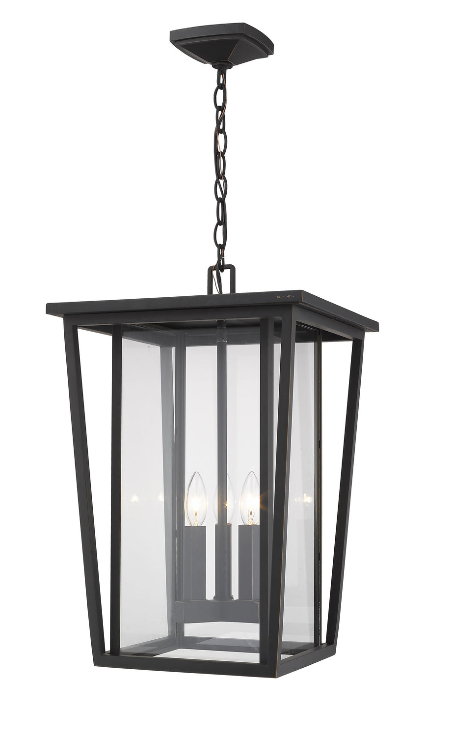 Z-Lite Canada - Three Light Outdoor Chain Mount Ceiling Fixture - Seoul - Oil Rubbed Bronze- Union Lighting Luminaires Decor
