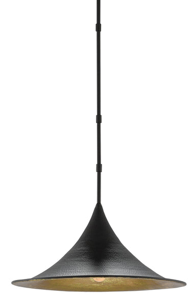 Currey and Company - One Light Pendant - Aberfoyle - Satin Black/Gold Leaf- Union Lighting Luminaires Decor