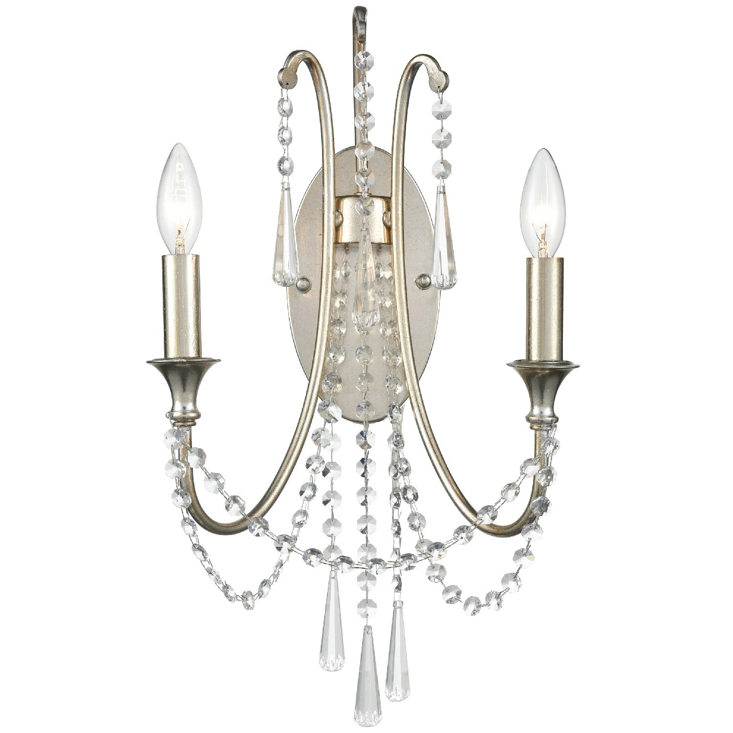 Crystorama - Two Light Wall Sconce - Arcadia - Antique Silver- Union Lighting Luminaires Decor