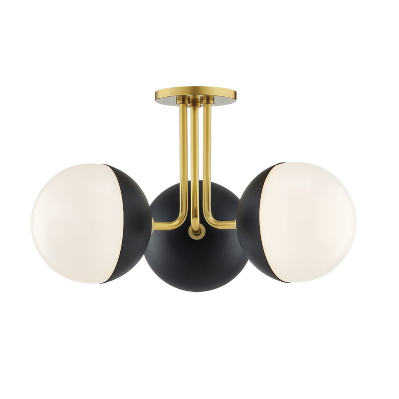 Mitzi - Three Light Semi Flush Mount - Renee - Aged Brass/Black- Union Lighting Luminaires Decor