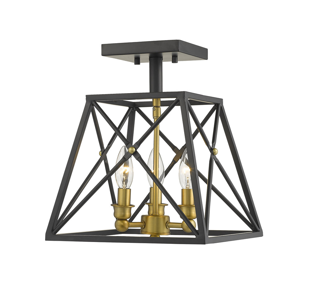 Z-Lite Canada - Three Light Semi Flush Mount - Trestle - Matte Black / Olde Brass- Union Lighting Luminaires Decor
