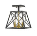 Z-Lite Canada - Three Light Semi Flush Mount - Trestle - Matte Black / Olde Brass- Union Lighting Luminaires Decor