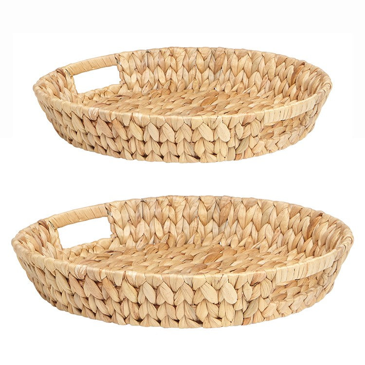 Palma Woven Trays With Handle Set Of 2 Round Natural
