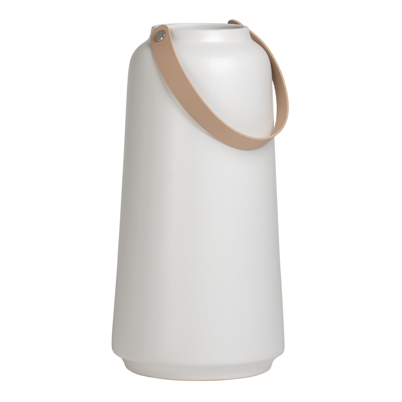Lido Ceramic Vase with Faux Leather Handle